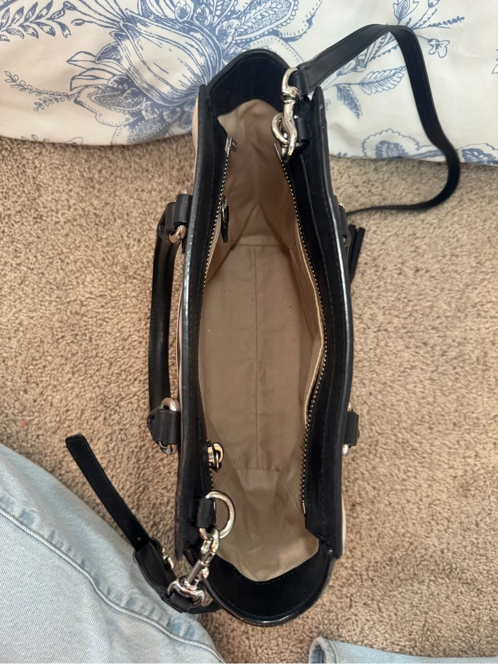 Coach Colorblock Mini Borough Bag in Cream & Black Leather Crossbody